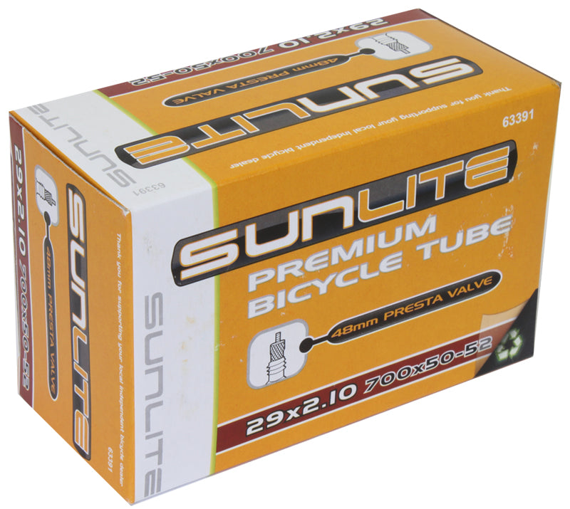 29x2.10 Bicycle Inner Tube with 48mm Presta Valve from Sunlite is shown in a labeled box.