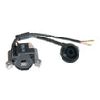 Ignition Coil for 2-Stroke Engines 33cc-52cc with 62 mm Mounting Hole Spacing, showing black electrical device with wires and a close-up of a black cable, ideal for recreational scooters.