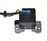 Ignition Coil for 2-Stroke Engines 33cc-52cc with 52 mm Mounting Hole Spacing, featuring a black and silver electrical device, shown with a close-up of the attached blue wire.