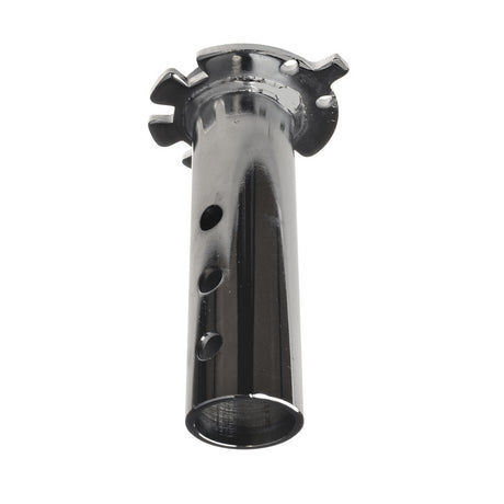 Adjustable 3-Hole Upper Seat Post Weldment with Bushing for Jazzy Select models, featuring a black metal pipe with holes and cylindrical form. Suitable for various Jazzy Select serial numbers.