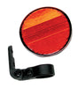 3 Round Red Reflector with Bracket, shown in a close-up, highlighting its detailed surface and sturdy mounting bracket, ideal for enhancing visibility on bikes or scooters.