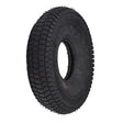 10x3 (3.00-4, 260x85) Pneumatic Mobility Tire with K372 Traction Tread, featuring a non-marking black rubber construction and a central hole, designed for mobility scooters and power chairs.