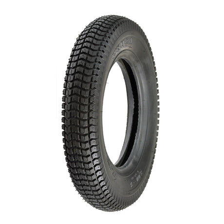 14x3 (3.00-8) Black Pneumatic Mobility Tire with K372 Turf Tread, showing a close-up of the tire's tread pattern and central hole, ideal for scooters and power chairs.