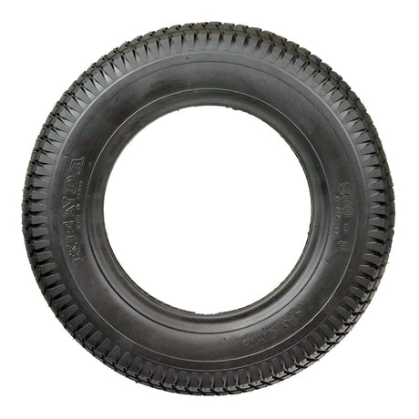 14x3 (3.00-8) Black Pneumatic Mobility Tire with K372 Turf Tread, designed for mobility scooters and power chairs, showcasing detailed tread pattern for extra-long wear and smooth ride.