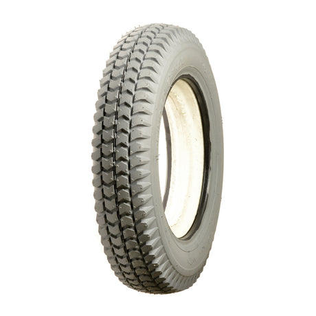 Heavy Duty 14x3 (3.00-8) Foam-Filled Mobility Tire with Knobby Tread for Quickie Power Chairs, featuring a white rim and non-marking gray knobby tread, designed for enhanced durability and higher weight capacity.