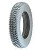 Close-up of the 14x3 (3.00-8) foam-filled mobility tire with Powertrax Knobby tread, designed for Quickie Scooters. The tire features a non-marking gray tread and a flush profile.