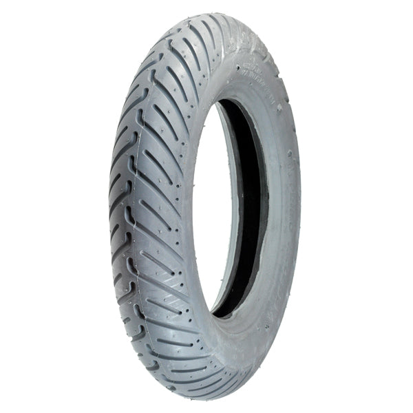 14x3 (3.00-8) Pneumatic Mobility Tire with C917G V-Tread, close-up of black tread pattern, ideal for Quantum power chairs, offers smoother ride with optional matching inner tube and 90-degree valve stem.