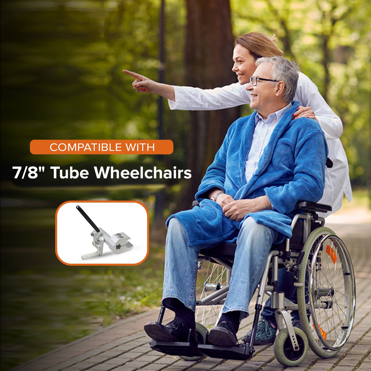Gray Aluminum Wheel Lock with 1" Rear Clamp for 7/8" Tube Wheelchairs