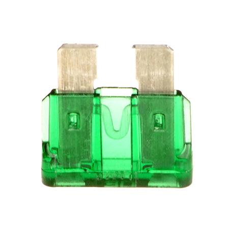 30 Amp ATO Blade Fuse, featuring a metallic strip inside a transparent casing, designed for use in electric scooters, bikes, and recreational vehicles, including Razor and Currie Technologies' eZip and IZIP models.