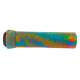 125 mm Rainbow Swirl Handlebar Grips for Bikes & Scooters featuring a colorful design with black rubber grip, low ramped flange, and micro-ribbed texture, providing a positive and supple hold.