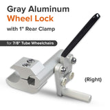 Gray Aluminum Wheel Lock with 1" Rear Clamp for 7/8" Tube Wheelchairs