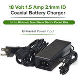 18 Volt 1.5 Amp 2.1mm ID Minimoto Sport Racer Coaxial Battery Charger