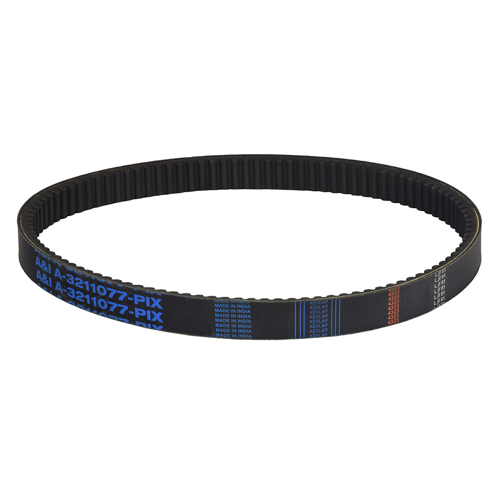 3211048 Kevlar Drive Belt for Polaris ATVs & Snowmobiles, featuring distinct blue and red text, designed for high performance transmission in various Polaris ATV and snowmobile models.