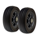 33000145 - WHL2007128 - Set of 2 black 6" x 2" caster wheels, side view showing ribbed solid tread and installed bearings, for the Merits Vision Sport (P326A) and Jazzy EVO 614 power chairs.