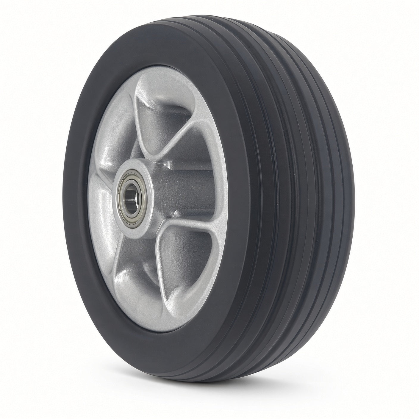 Merits 33100867 6" x 2" front and rear caster wheel for the Merits Velocity (P325) with black ribbed solid tire and silver rim