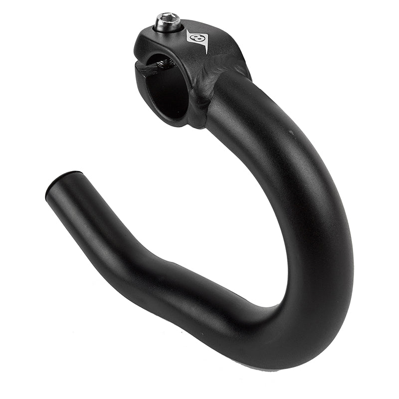 Origin8 Handlebar Drop Ends (Set of 2) made of AL6061-T6 alloy with ergonomic drop design, securely mount on standard straight bars, featuring a sleek, bead blasted black finish.