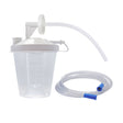 800cc Disposable Suction Canister Kit for the Drive Medical Heavy-Duty Suction Machine (18600) showing a plastic container with attached tubing and hose, including an elbow connector and hydrophobic filter.