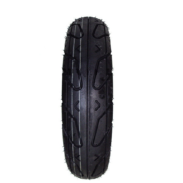 3.50-10 YX-P124 Tubeless Scooter Tire with P124 Tread for the TaoTao ATM50-A1 Scooter, showcasing black treads and a close-up of the tire's synthetic rubber composition.