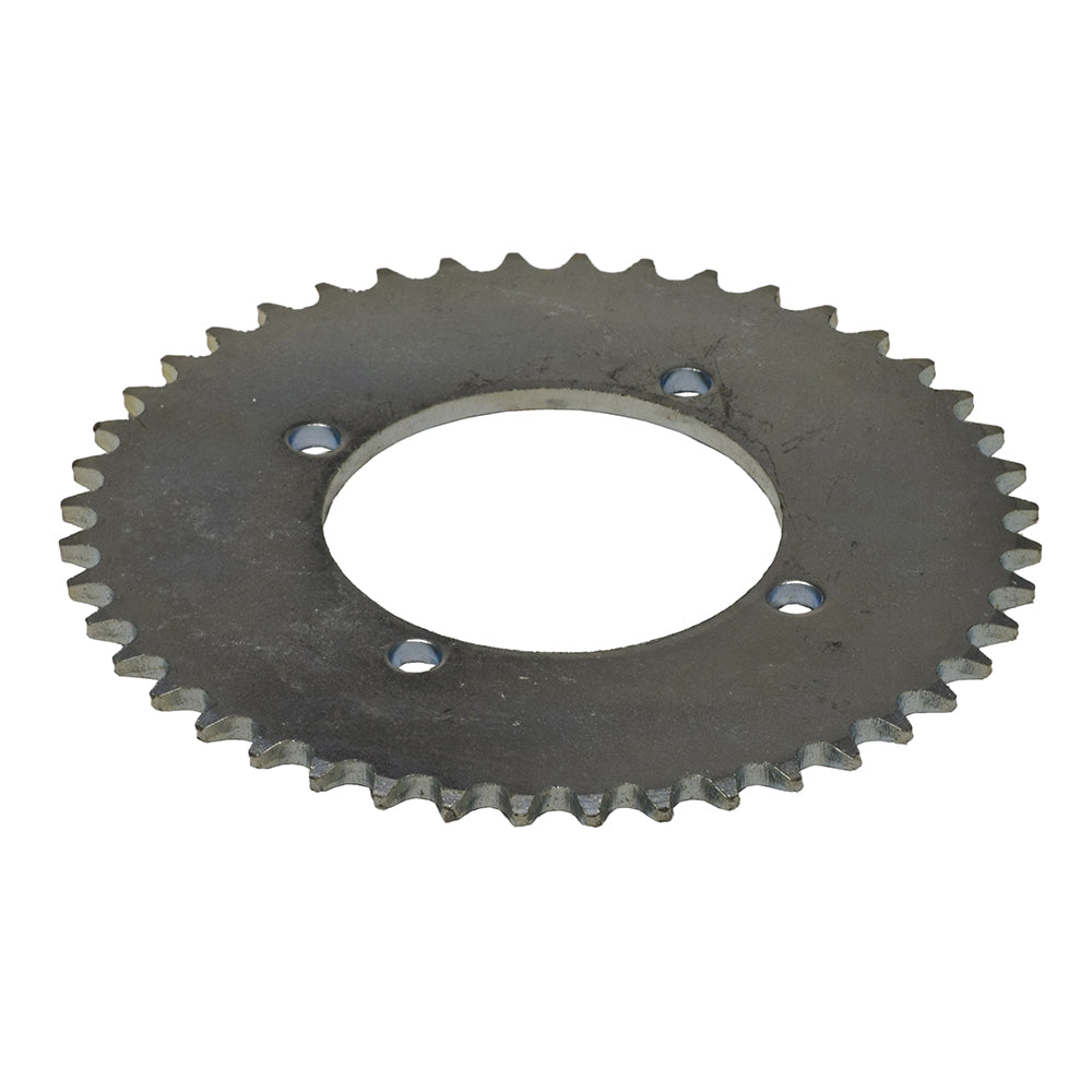 8mm Chain Sprocket - 44 Tooth - 2-9/16 Mounting Hole Circle (x4 Holes), circular metal gear with central hole and four mounting holes, designed for 49cc gas scooters and pocket bikes.