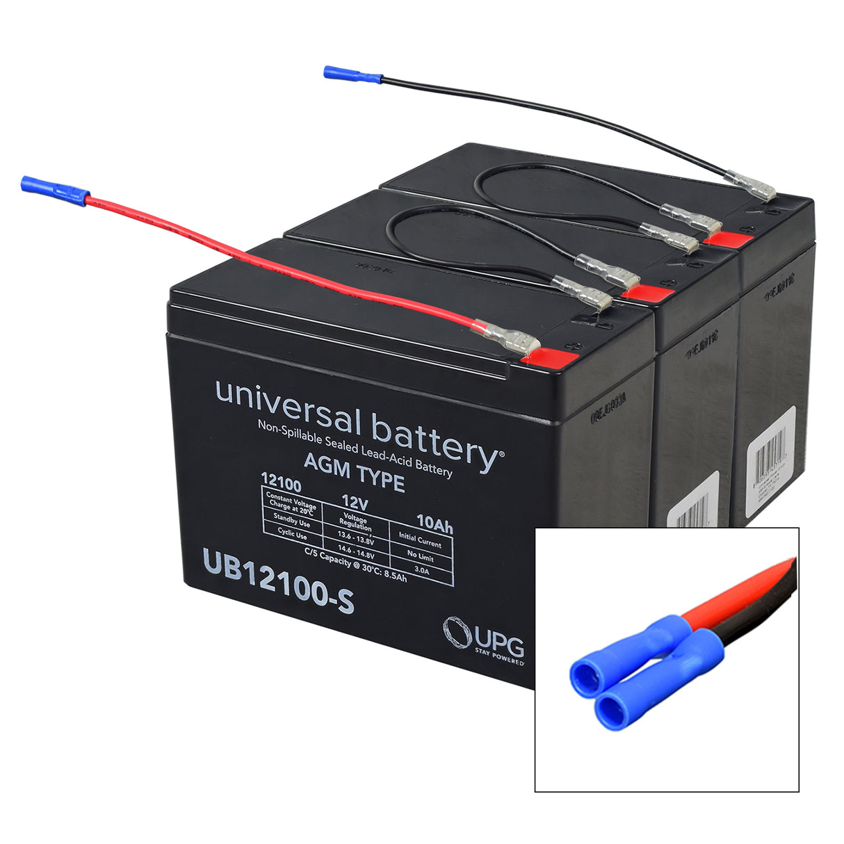 10 Ah 36 Volt UB12100-S AGM scooter battery pack with red and blue wires visible.