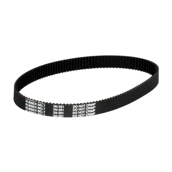 381-3M/12 Drive Belt for electric scooters, showing a black belt with white text, suitable for 100-200 watt models like the Bravo Pulse Charger.