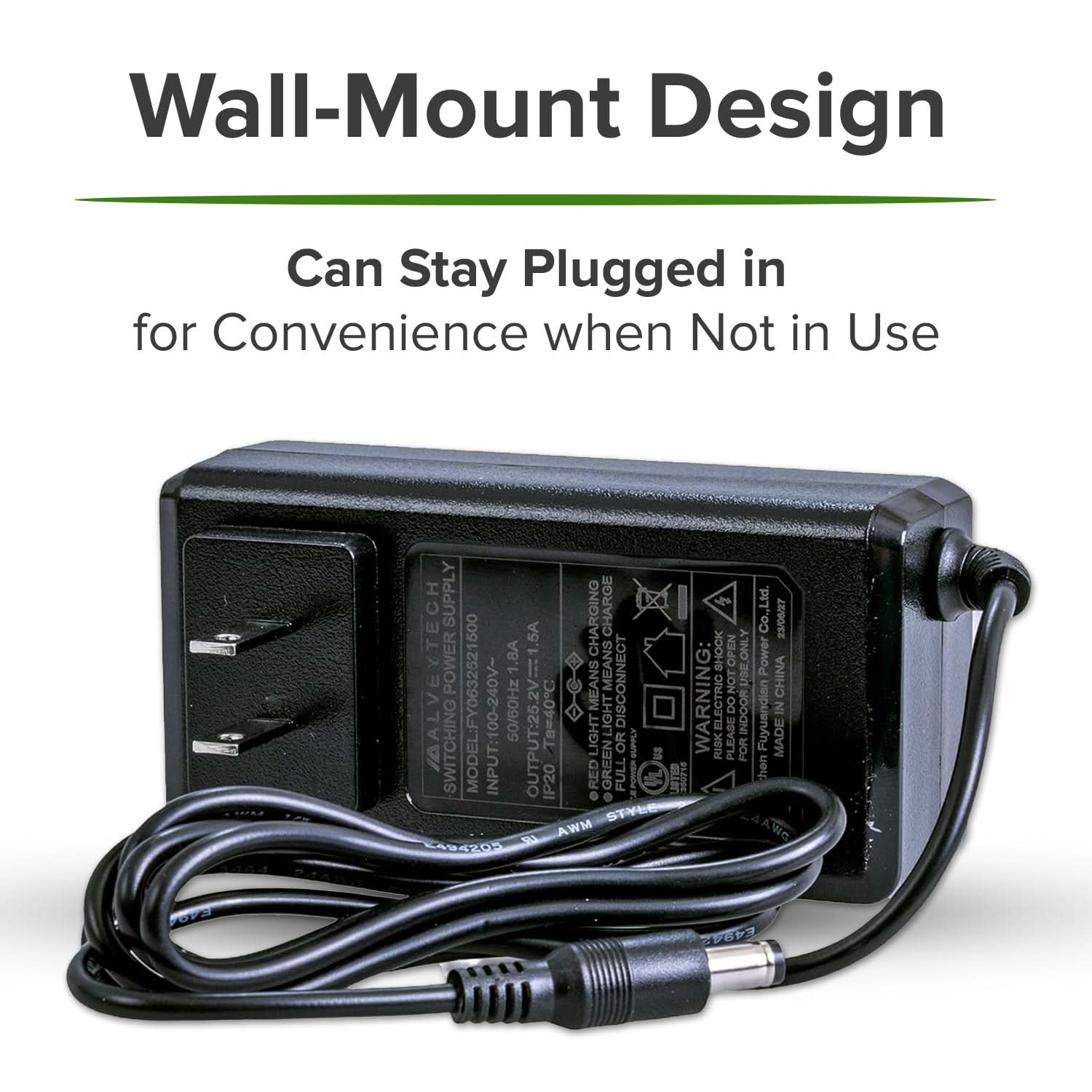 24 Volt 1.5 Amp 2.1 mm ID Coaxial Wall Charger for Dynacraft Disney Princess 24V Carriages