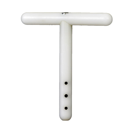 4-1/4 T-Handle Joystick Extension for Power Chairs with P&G Controllers, featuring a white cylindrical design with a black top and holes. Includes set screws and an Allen wrench for installation.