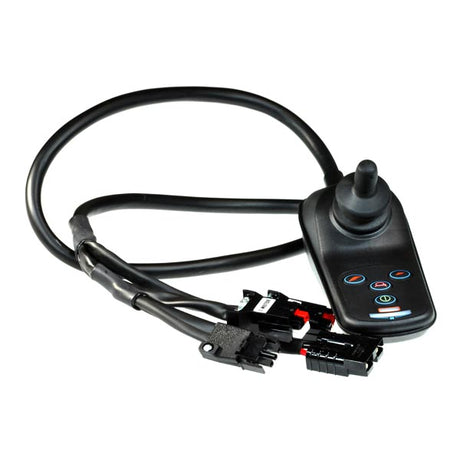 4 Key 50 Amp VSI Joystick Controller with Flying Leads, featuring a black remote control unit with attached wires for scooter compatibility and various control functions.