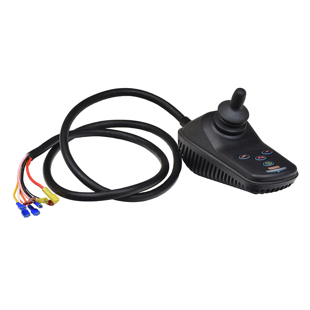 4 Key VSI Joystick Controller for the Hoveround® MPV5® (New), showing a black device with an attached black cable, designed for precise control and speed adjustment on power chairs.