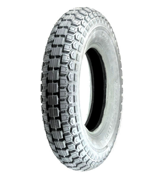 Close-up of a 4.00-8 Knobby Tread Tire for Jazzy 1170 XL/XL Plus, featuring aggressive tread pattern and high-density foam insert for enhanced indoor/outdoor performance.