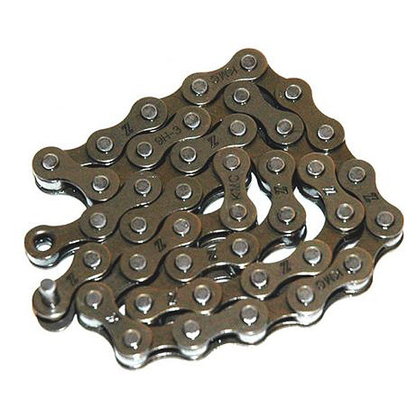 42 Link 1/8 Electric Bike Chain, shown close-up, highlighting its sturdy metal construction and uniform links, designed for the motor-to-rear-axle connection on eZip and IZIP Tricruiser electric trikes.