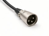 Close-up of the 3-pin male XLR plug on the 42V 2.0A lithium battery charger