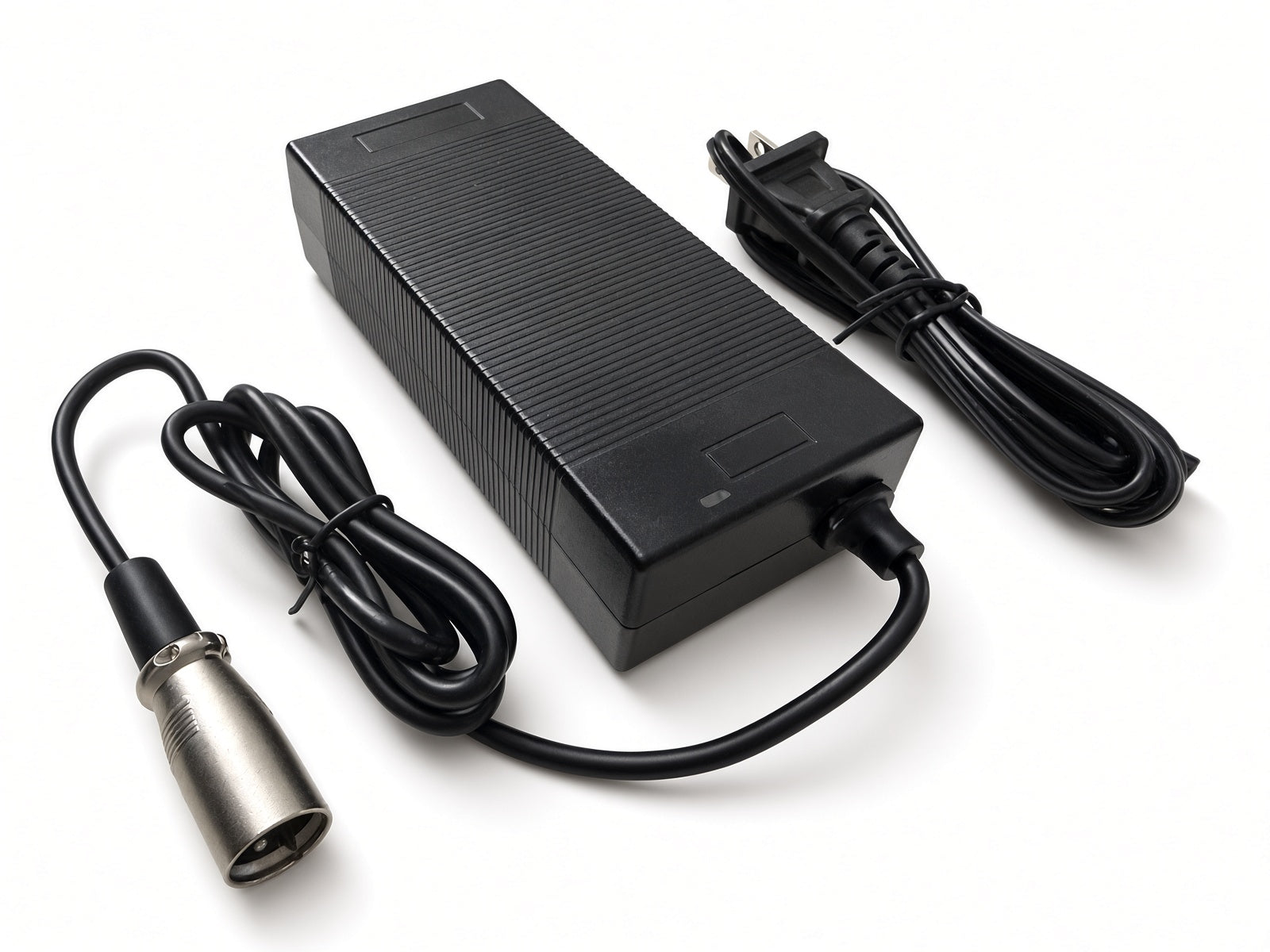 42 Volt 2.0 Amp lithium-ion battery charger with 3-pin XLR plug and AC power cord