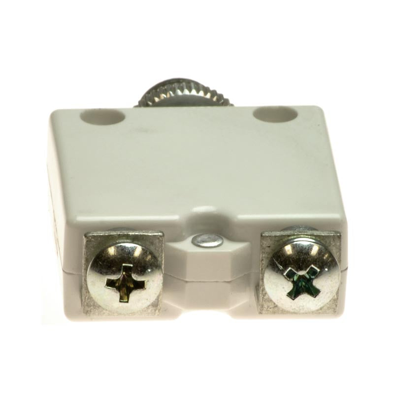 45 Amp Circuit Breaker with Right Angle Screw Terminals, featuring a white plastic body and two visible screws, designed for PaceSaver scooters and power chairs by Mechanical Products.