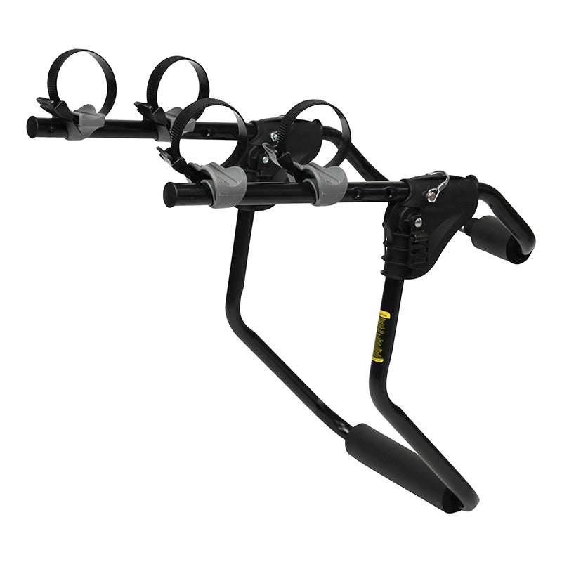 Guardian Trunk Rack displayed with a bicycle handlebar, featuring multiple rings and black handles, illustrating its firm hold and adjustable rack arms suitable for various vehicles.