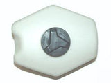 47cc/49cc Pocket Bike Fuel Tank CLEARANCE: White plastic container with black circular cap, designed for full-fairing pocket bikes' one-piece seat/tank cover. Cap included; fuel line not included.