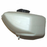 47cc/49cc Pocket Bike Fuel Tank **CLEARANCE**: White plastic tank with black cap, fits most 47cc and 49cc full-fairing pocket bikes, includes cap; fuel line not included.