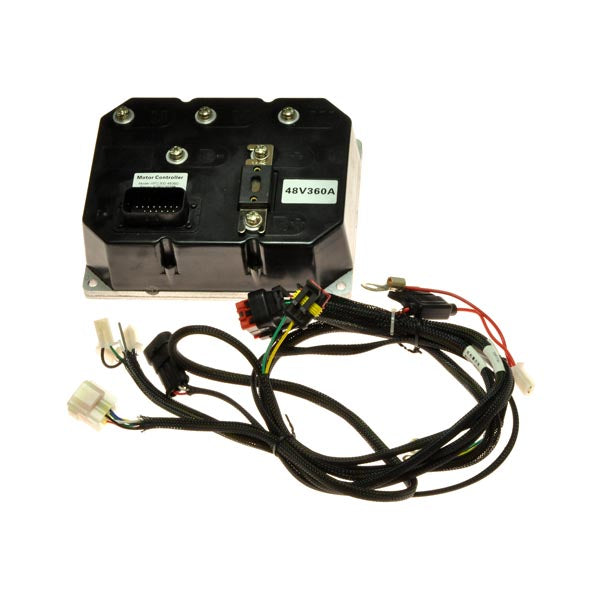 48 Volt 360A 5000 Watt Brushless DC Motor Controller with visible wires and connectors, designed for high-powered applications like electric vehicles and industrial uses.