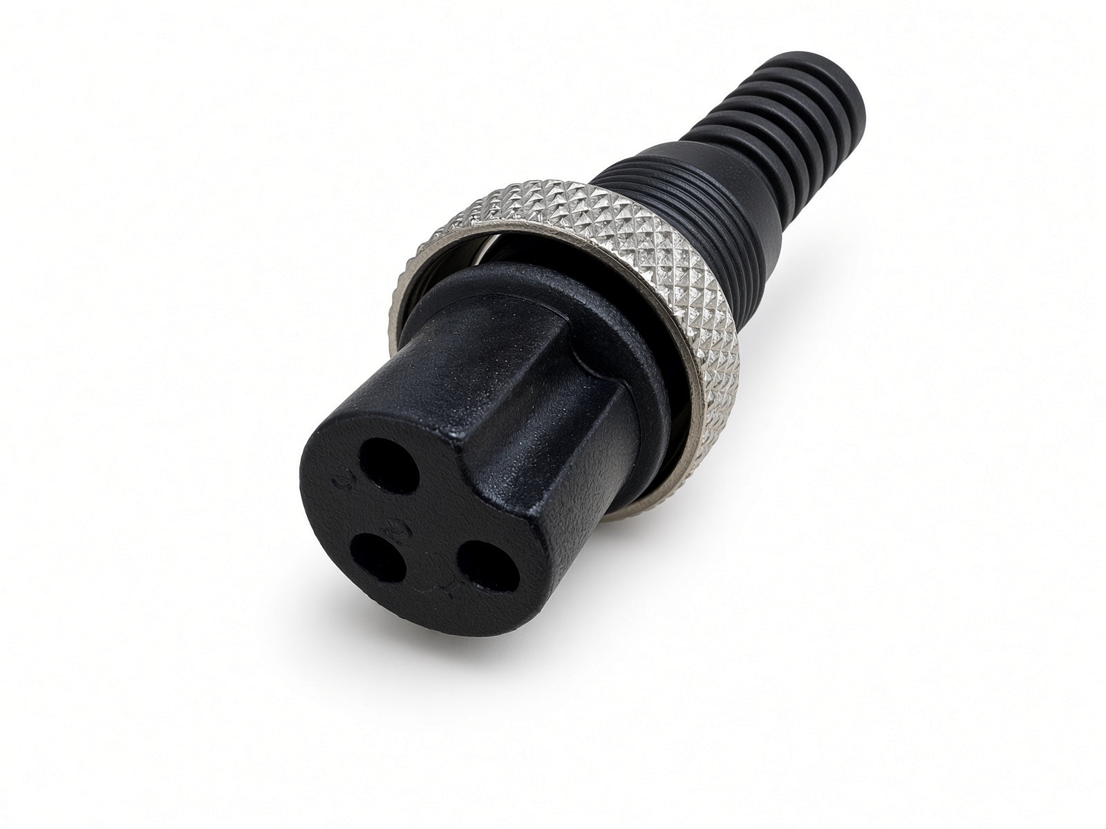 Locking 3-prong charging plug with threaded metal collar on the 48 volt AGM scooter charger