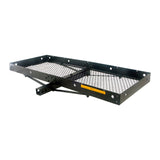 48 x 20 Steel Cargo Carrier with black metal frame and strong mesh bottom, designed for Class III (2) hitch receivers, capable of hauling up to 500 lbs.