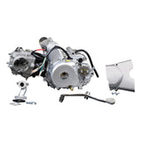 50cc Engine with Auto-Clutch & Electric Start for ATVs, featuring visible black wires, cables, a lever, and a keyhole, designed for optimal functionality in ATVs and go-karts.