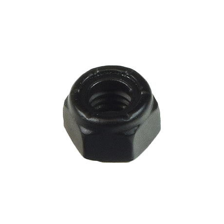 5/16-18 Lock Nut (NUTNYLK1005) used in joystick mounting brackets, rim nuts, and seat pedestal nuts on power chairs and scooters, showing a black nut with a center threading.