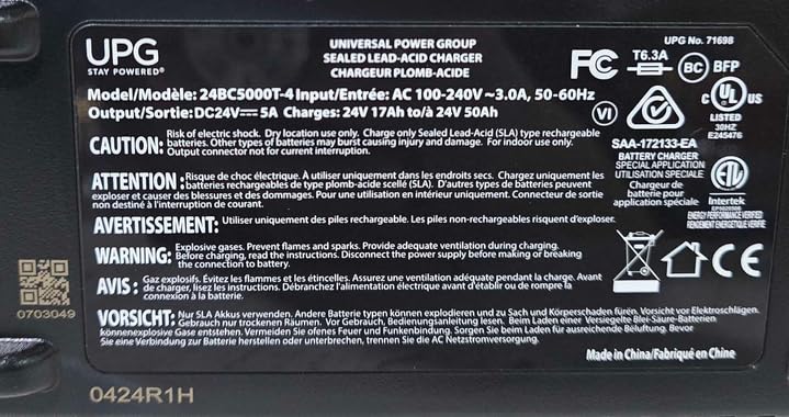 24 Volt 5.0 Amp XLR 24BC5000T-4 AGM/Gel Battery Charger (CPC)