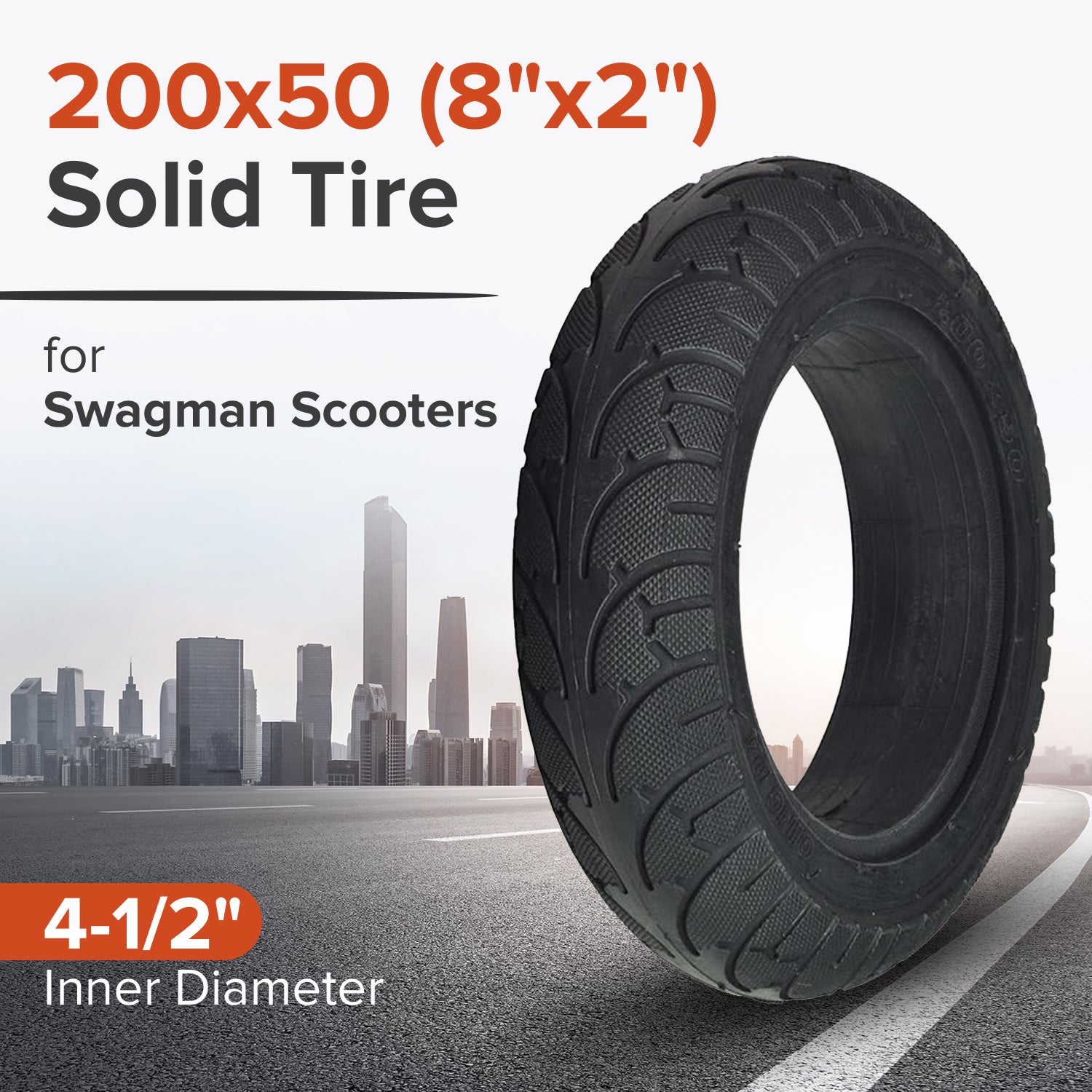 200x50 (8"x2") Solid Tire with 4.5" Inner Diameter for Self-Balancing Scooters