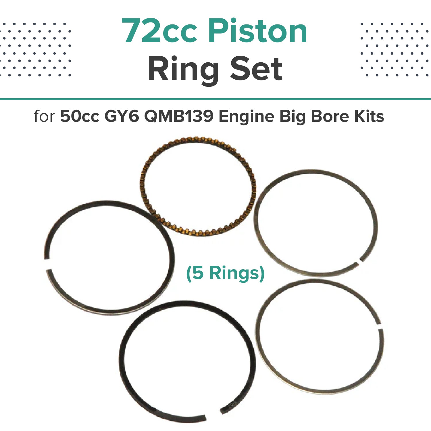 72cc Piston Ring Set for 50cc GY6 QMB139 Engine Big Bore Kits (5 Rings)