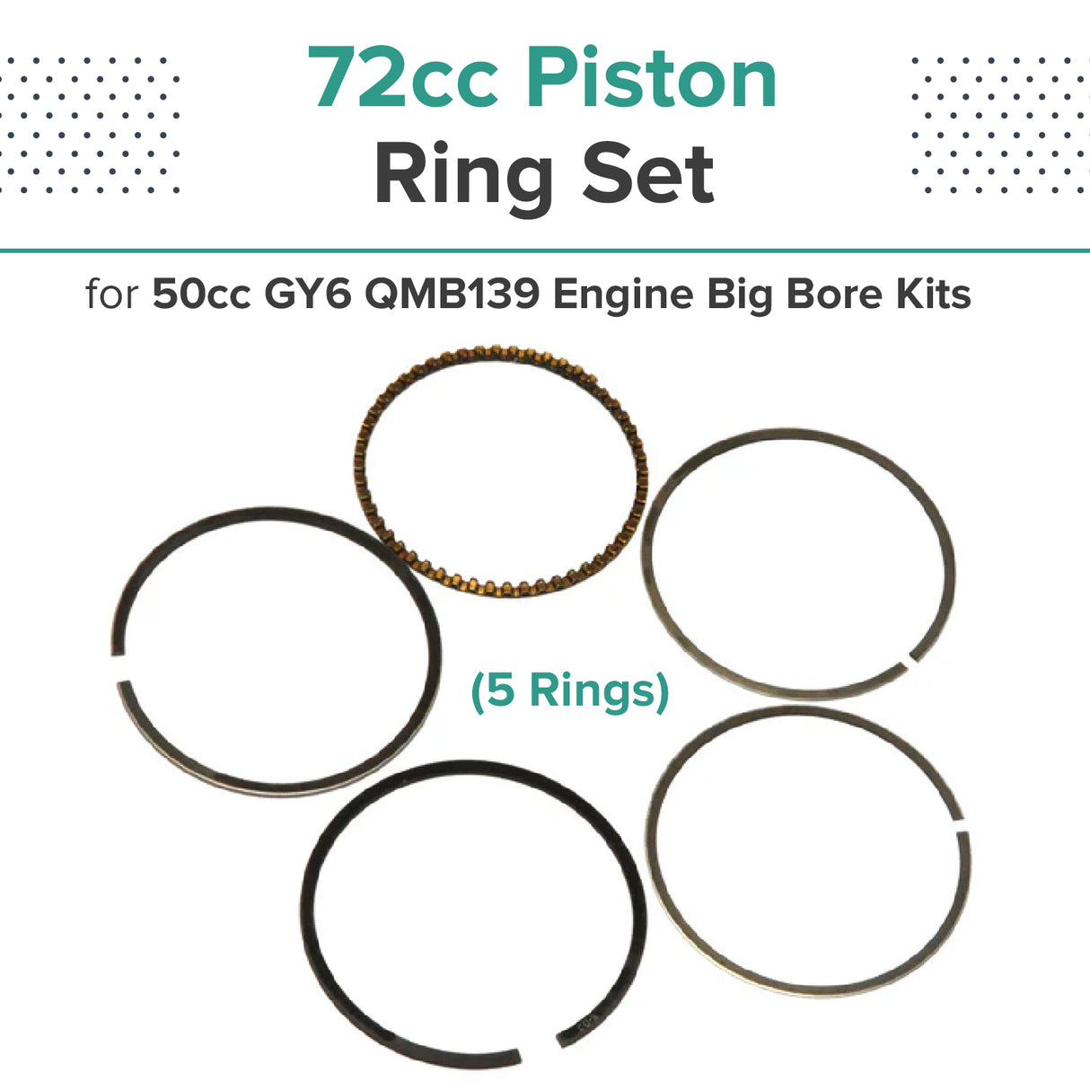 72cc Piston Ring Set for 50cc GY6 QMB139 Engine Big Bore Kits (5 Rings)