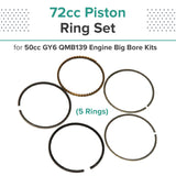 72cc Piston Ring Set for 50cc GY6 QMB139 Engine Big Bore Kits (5 Rings)