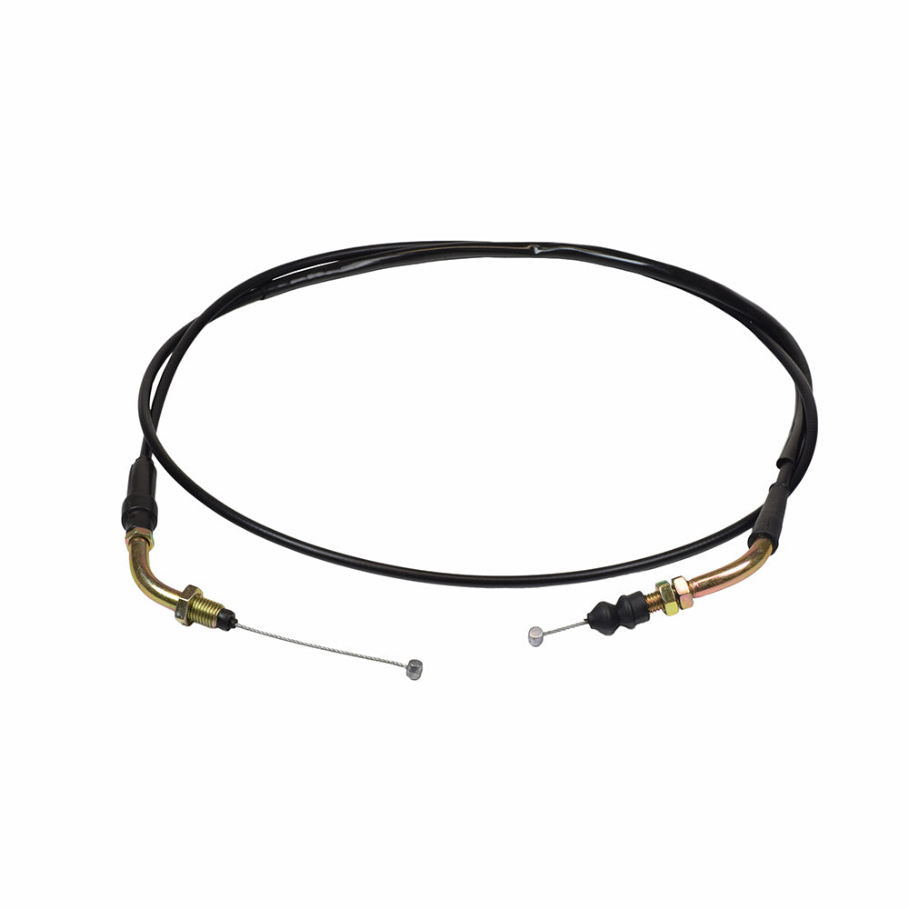 55 Throttle Cable featuring a black sleeve with metal rods and nuts, compatible with many 2-stroke gas engine scooters and mopeds ranging from 32cc to 52cc.