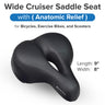 Wide Cruiser Saddle Seat with Anatomic Relief for Bicycles, Electric Bikes, & Scooters