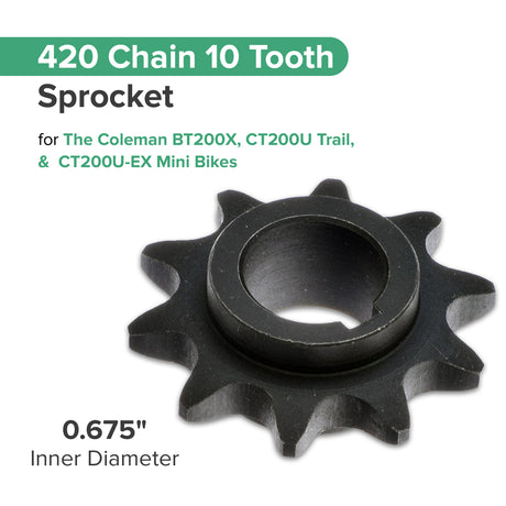 420 Chain 10 Tooth Sprocket for the Coleman BT200X, CT200U Trail, & CT200U-EX Mini Bikes